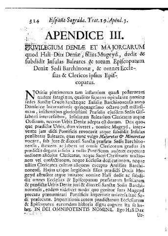 [Apendice III. Privilegium denlae et Majorgarum...] 314