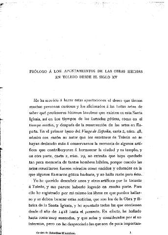 [Prólogo á los apuntamientos de las obras hechas en Toledo desde el siglo XV] 1